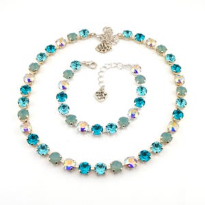 Beach Themed Crystal Jewelry, Necklace or Bracelet &quot;Caribbean Cruise&quot; | Teal Crystal Jewelry | 8mm Austrian Crystal Jewelry Gift For Women