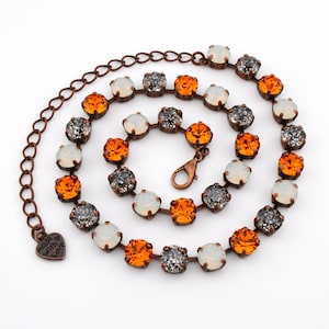 Crystal Jewelry, Necklace or Bracelet &quot;Halloween Sparkle&quot; | Black and Orange Crystal Jewelry | 8mm Austrian Crystal Jewelry For Halloween