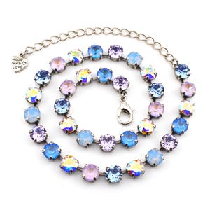 Blue & Purple Austrian Crystal Necklace Bracelet Set, Handmade Jewelry Gift, "Fascination"