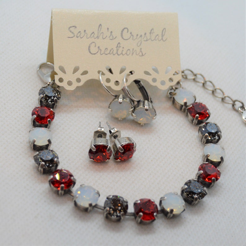 Crystal Jewelry, Necklace or Bracelet buffalo Plaid Black & Red Crystal