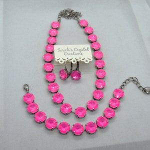 Electric Pink 12mm Genuine Austrian Crystal Necklace, Bracelet or Earrings
