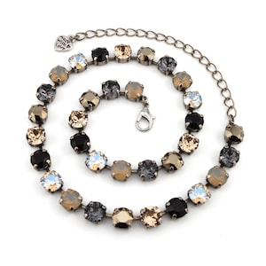 Crystal Jewelry, Necklace or Bracelet &quot;Sandy Opal&quot; | Black and Cream Neutral Crystal Jewelry | 8mm Austrian Crystal Jewelry For Women