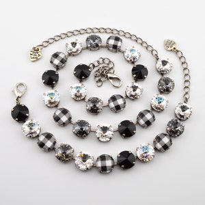Winter Themed Crystal Jewelry, Necklace or Bracelet &quot;White Plaid&quot; | Black & White Crystal Jewelry | 12mm Austrian Crystal Jewelry For Women