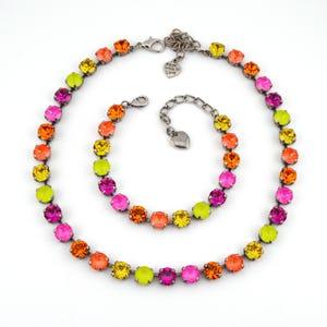 Neon Crystal Jewelry, Necklace or Bracelet &quot;Shockwave&quot; | Yellow & Orange Crystal Jewelry | 8mm Austrian Crystal Jewelry Handmade For Women