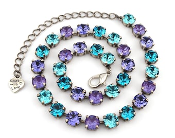 Teal & Purple Austrian Crystal Necklace Bracelet Set, Handmade Jewelry Gift, "Break the Silence"