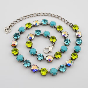 Crystal Jewelry, Necklace or Bracelet &quot;Island Margarita&quot; | Lime Green & Teal Crystal Jewelry | 8mm Austrian Crystal Jewelry Gifts For Women