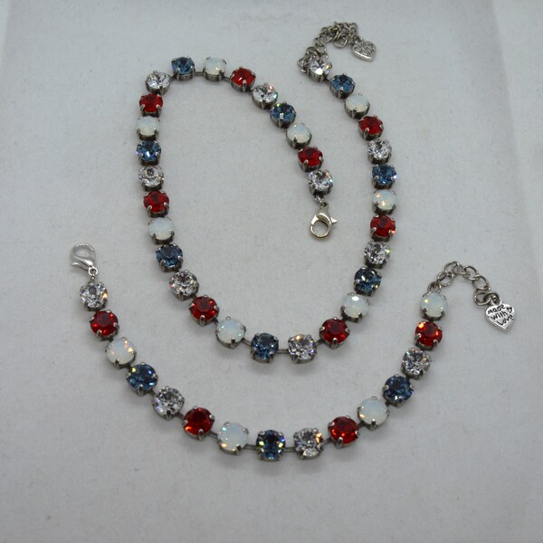 Vintage Patriotic Genuine Austrian Crystal Necklace, Bracelet or Earrings