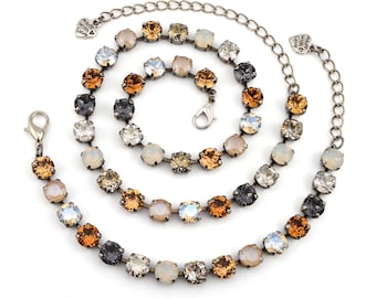 Fall Themed Crystal Jewelry, Necklace or Bracelet "Chocolate Cream" | Brown Crystal Jewelry | 8mm Austrian Crystal Jewelry For Women