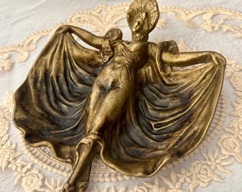 Antique Art Nouveau Brass Tray of Woman in a Bonnet