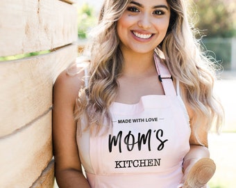 Mothers Day Gift Apron for Mom | Cooking Gifts | Grandma Gift | Baking Gift | Personalized Gifts for Mom | Pink Apron with Ruffle Pocket