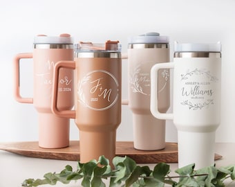 Personalized 40oz Tumbler | Custom 40oz Travel Cup with Handle & Straw | Bride Gift | Anniversary Gifts for Her | Gift for Couple