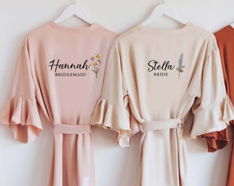Birth Flower Ruffle Robes for Bridesmaids | Bridal Party Robes | Bridesmaid Gifts Proposal | Bridal Shower | Wedding Robes | Getting Ready