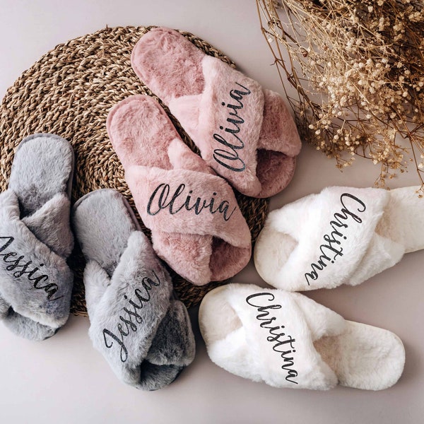 Custom Name Fluffy Slippers | Personalized Gift for Best friend | Valentines Day Gifts for Her | Birthday Gifts for Her | Gift for Women