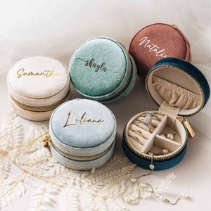 Portagioie rotondo in velluto personalizzato, regali per damigelle d'onore, portagioie personalizzato, regali per la festa della mamma, regalo per la festa nuziale [D]