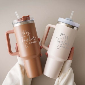 Personalized 40oz Tumbler with Handle & Straw | Custom Travel Cup | Couple Gifts | Wedding Gifts | Valentines Day Gift | Anniversary Gift