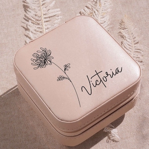 Personalized Travel Jewelry Case | Bridal Party Gifts | Custom Birth Flower Jewelry Box | Bridesmaid Gifts Proposal | Valentines Day Gift