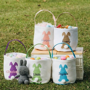 Custom Easter Basket | Embroidered Easter Basket for Kids | Personalized Bunny Baskets | Easter Gifts for Boy & Girl | Easter Bunny Tail Bag