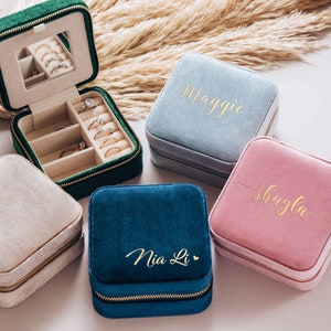 Custom Velvet Travel Jewelry Case Bridesmaid Gifts Proposal Valentines Day Gift Personalized Italian Velvet Jewelry Box Bridal Party image 1