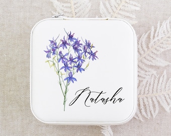 Personalized Birth Flower Jewelry Box | Bridesmaid Gifts Proposal | Custom Travel Jewelry Case | Bridal Party Gifts | Gifts for Mom