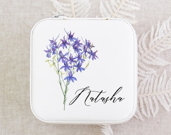 Geburtsblumen Schmuckschatulle, personalisierte Brautjungfer Geschenke Vorschlag, Reise Schmuckschatulle, Brautpartygeschenk, Geburtstag [JB01]