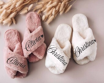 Birthday Gift for Women | Custom Name Fluffy Slippers | Anniversary Gift Ideas for Her | Christmas Gifts for Best Friend