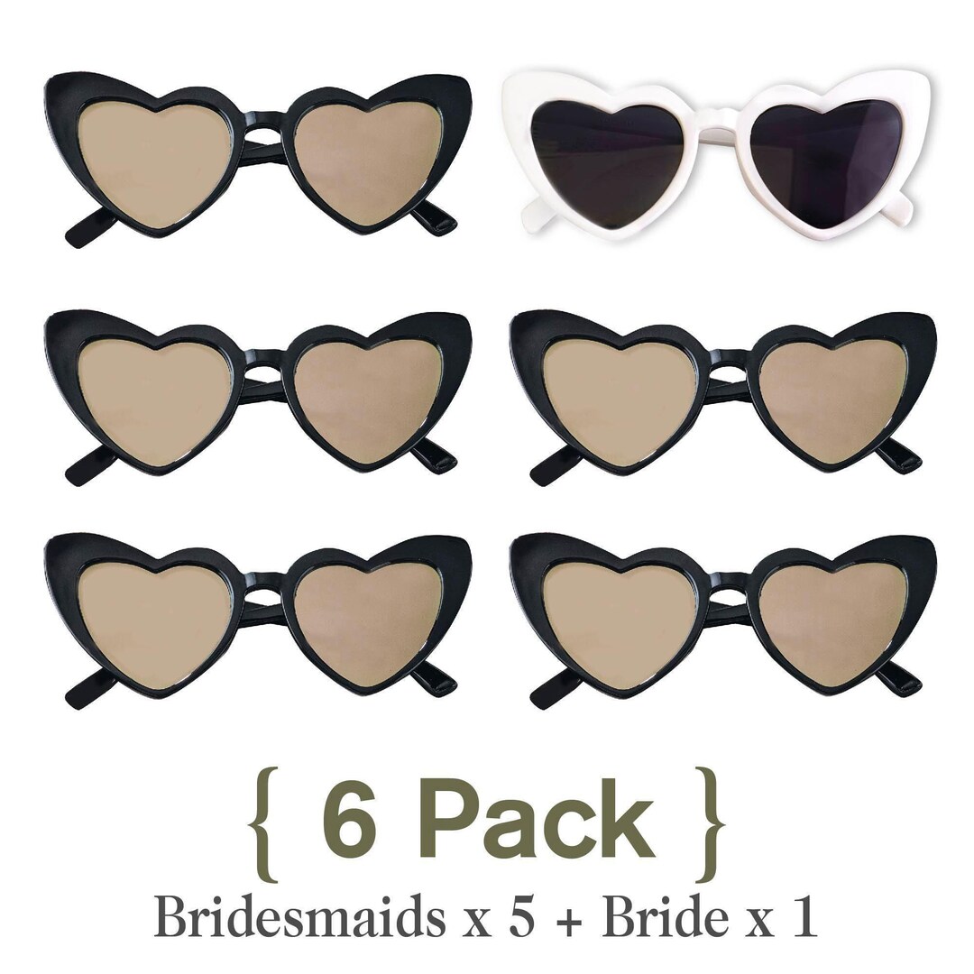 Confezione 12 Occhiali Da Sole A Cuore Occhio Di Gatto Per Addio Al Nubilato - 1 Bianco Sposa + 11 Rosa Damigelle, Protezione UV - 2
