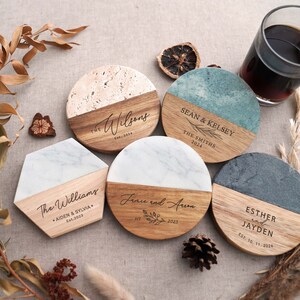 a group of wooden coasters sitting on top of a table