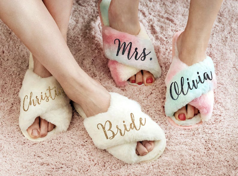Bridesmaid Gits, Custom Fluffy Slippers, Bachelorette Party Favors, Bridal Shower, Wedding Gift for Her image 9