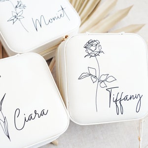 Bridesmaid Jewelry Box Galentines Gifts for Women Personalized Travel Jewelry Case Birth Flower Gift Birthday Gift for Her image 9
