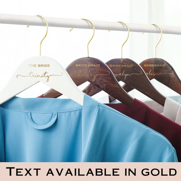 Custom Gold Hook Bridesmaid Hangers | Bridesmaid Gifts | Gold Name Hangers for Wedding Dress | Name Engraved Wooden Hanger | Bridal Hanger
