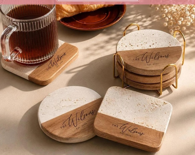 Custom Coasters Set, Housewarming Gift, Personalized Cutting Board Coaster, Wedding Gifts