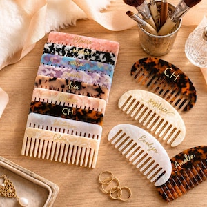 Bridesmaid Hair Comb Personalized, Engraved Acetate Hair Comb, Bridal Amber Comb [N]