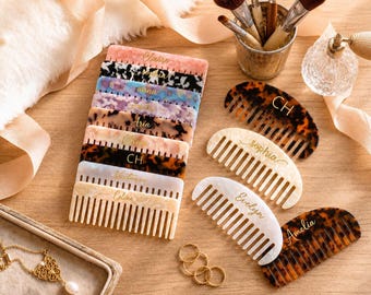 Bridesmaid Hair Comb Personalized, Engraved Acetate Hair Comb, Bridal Amber Comb [N]