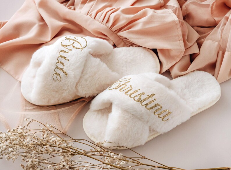 Brautjungfer Gits, personalisierte flauschige Hausschuhe, Junggesellinnenabschied, Brautparty, Hochzeitsgeschenk für Sie Bild 7
