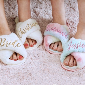 Fluffy Bride Bridesmaid Slippers Bachelorette Party Bridesmaid Gifts Proposal Bridal Shower Bridal Party Gift Gift for Her image 8