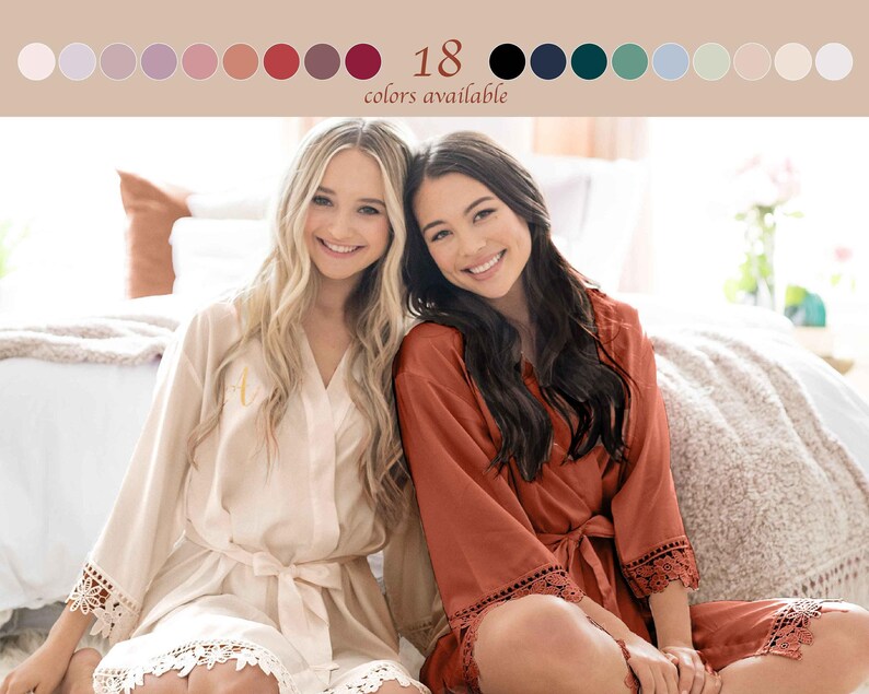 Birth Flower Bridesmaid Robes, Silky Chunky Lace Robe, Floral Bridal ...