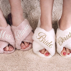 Fluffy Bride Bridesmaid Slippers Bachelorette Party Bridesmaid Gifts Proposal Bridal Shower Bridal Party Gift Gift for Her image 6