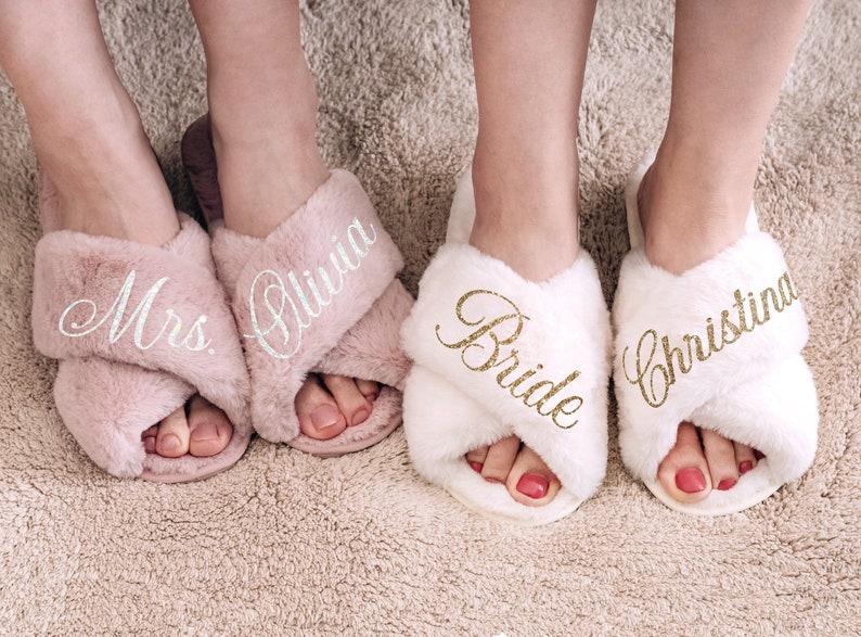 Fluffy Bride Bridesmaid Slippers Bachelorette Party Bridesmaid Gifts Proposal Bridal Shower Bridal Party Gift Gift for Her image 6
