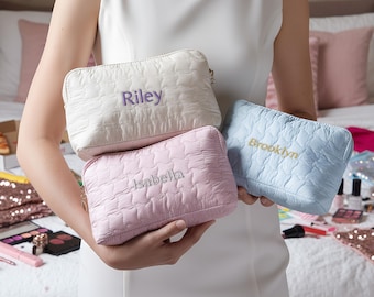 Custom Makeup Bag, Embroidered and Quilted Cosmetic Pouch: Bridesmaid Proposal Gifts [MUB-07]