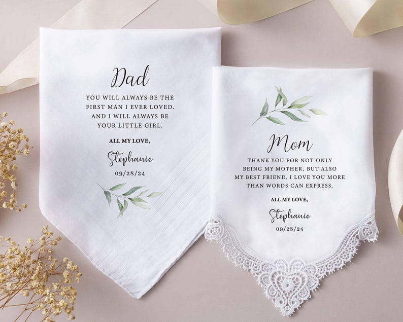 Father, Mother of Bride Handkerchief, Personalized Wedding Handkerchief, Gift for Father of Bride, Father of the Groom Gift image 4