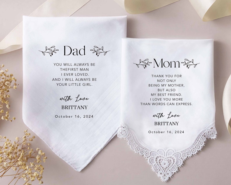 Custom Wedding Handkerchief Mothers Day Gifts Personalized Handkerchief Wedding Day Gift Father of Bride Groom Gift Handkerchief Men image 8