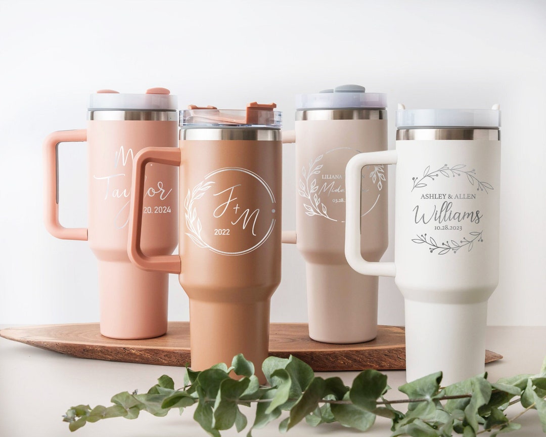 Personalized 40oz Tumbler, Custom 40oz Travel Cup With Handle & Straw, Bride Gift, Anniversary ...