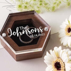 Personalized Wedding Ring Box Ring Bearer with Acrylic Lid & Wood Base Engraved Ring Box for Engagement Wedding Ceremony Keepsake Box image 8