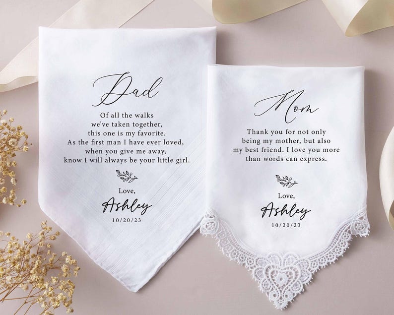 Father, Mother of Bride Handkerchief, Personalized Wedding Handkerchief, Gift for Father of Bride, Father of the Groom Gift image 5