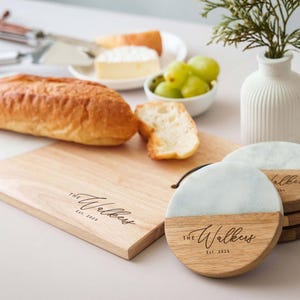 Custom Serving Tray, Wood Cutting Board, Marble Coaster Set: Wedding, Housewarming, Christmas image 2