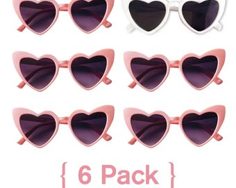 Set of 6 Heart Sunglasses for Bachelorette Party, Bridesmaid Proposal, Bridal Shower, Wedding
