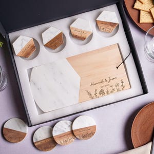 Custom Serving Tray, Wood Cutting Board, Marble Coaster Set: Wedding, Housewarming, Christmas image 1