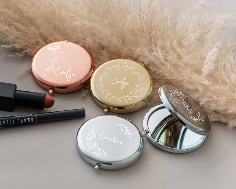 Aangepaste compacte spiegel Bruidsmeisje voorstel geschenken Beste vriend verjaardagscadeaus Gepersonaliseerde cadeaus voor vrouwen Zakspiegel Cadeau voor mama afbeelding 5