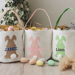 Personalized Easter Basket | Bunny Baskets for Kids | Embroidered Easter Basket | Easter Bunny Tail Bag | Boys Girls Easter Gifts