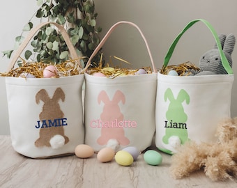 Personalized Easter Basket | Bunny Baskets for Kids | Embroidered Easter Basket | Easter Bunny Tail Bag | Boys Girls Easter Gifts